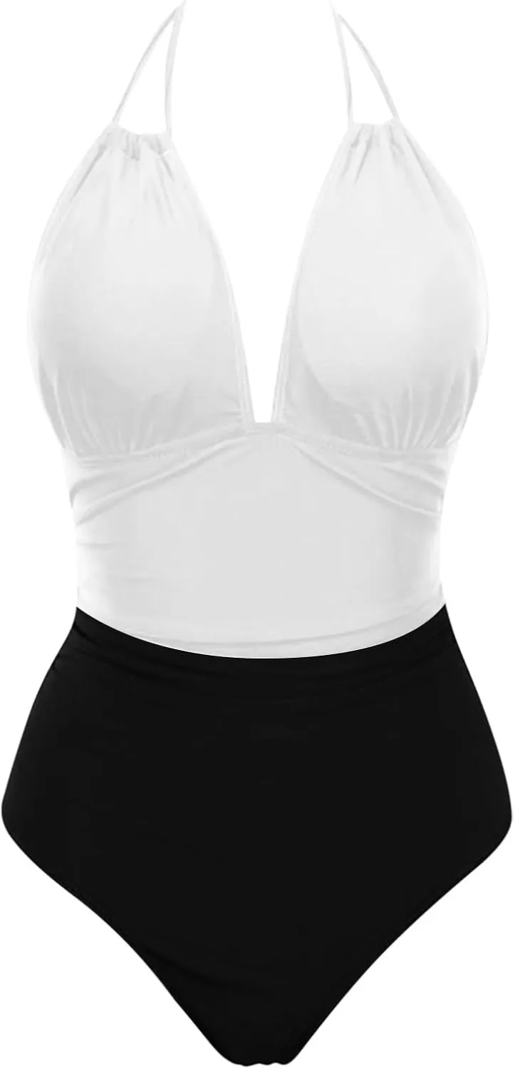 2024 Women's Slimming One Piece Swimsuits Tummy Control Bathing Suit Halter Strappy Swimwear Backless Monokini
