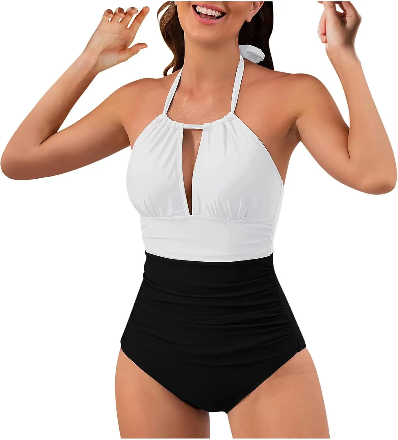 2024 Women's Slimming One Piece Swimsuits Tummy Control Bathing Suit Halter Strappy Swimwear Backless Monokini
