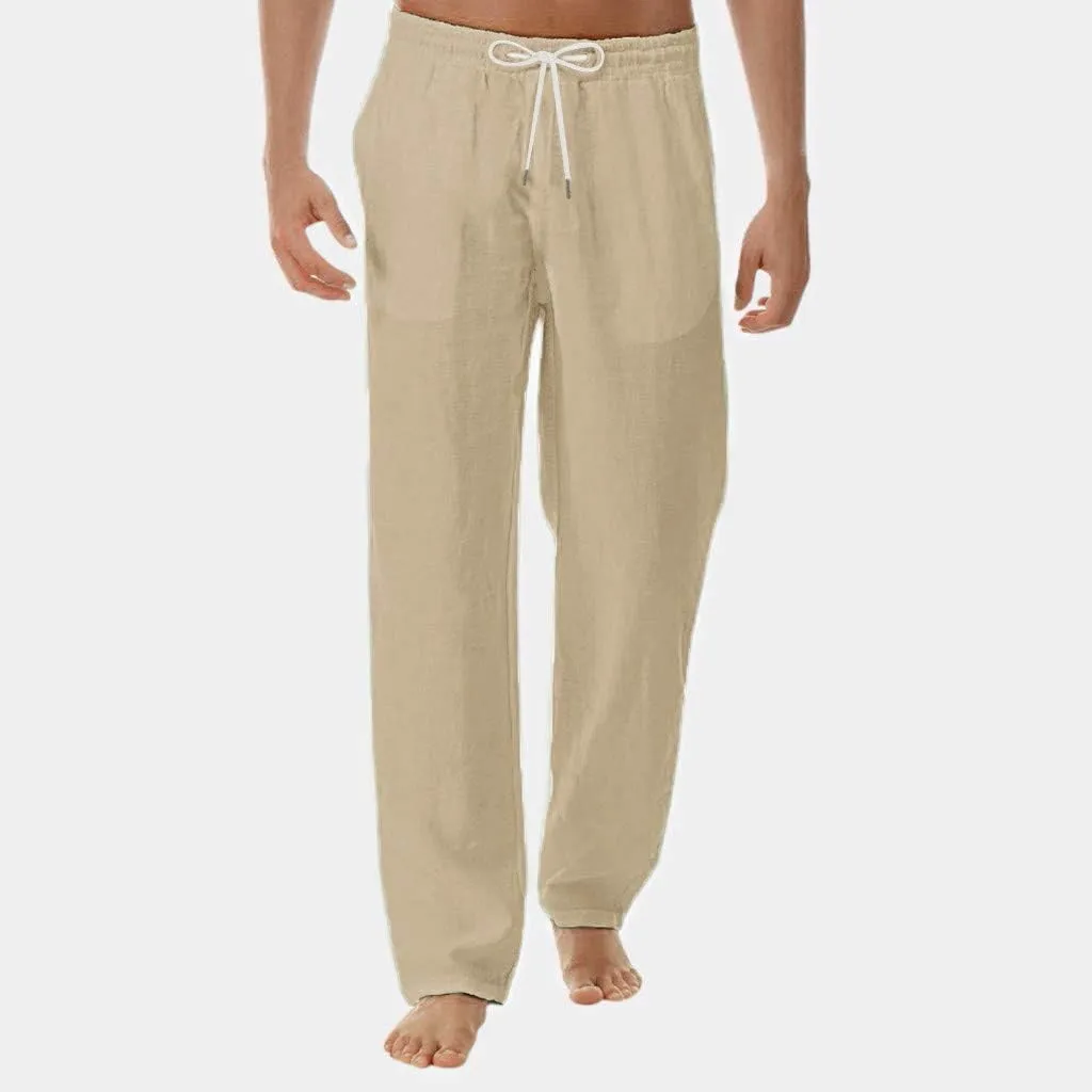 2025 Summer Beach Linen Pants for Men Casual Loose Drawstring Vacation Yoga Straight Leg Trousers Lounge Comfy Pants