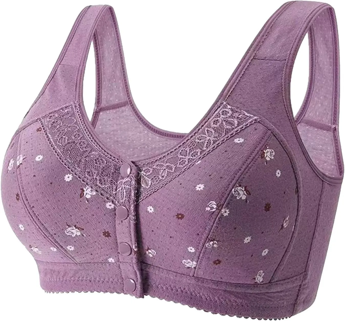 3 PC Daisy Bras for Older Women No Underwire Front Closure Comfort Senior Comfort Full Coverage Snap Closing Bralettes