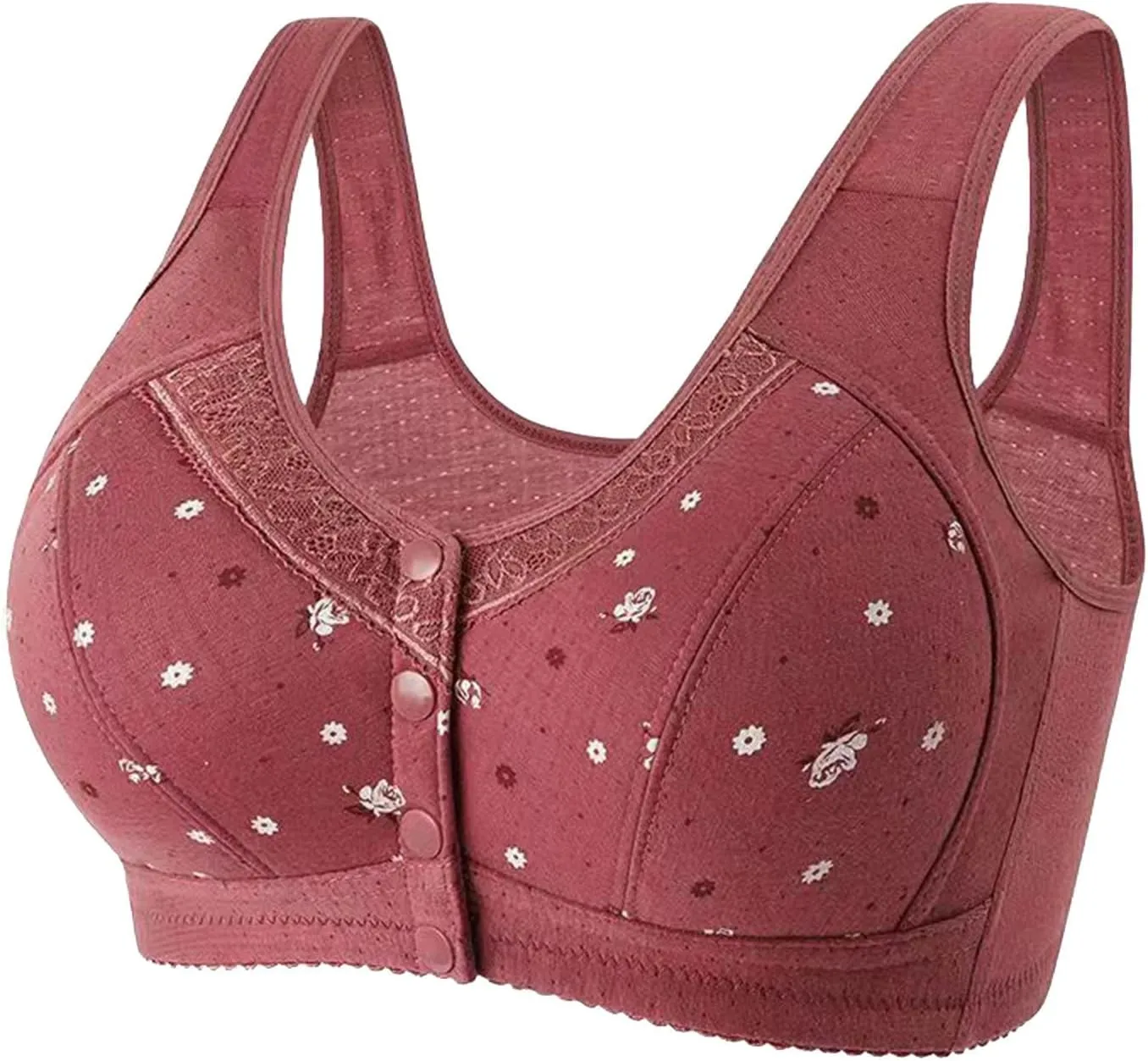 3 PC Daisy Bras for Older Women No Underwire Front Closure Comfort Senior Comfort Full Coverage Snap Closing Bralettes
