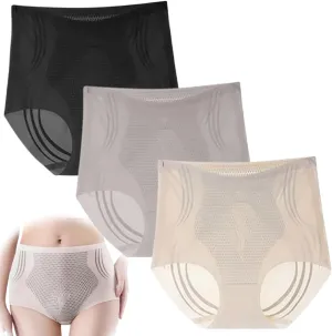 3PCS High Waist Seamless Liquid Ice Silk Shaping Pants Women Butt Lifting Ice Silk Body Shapewear