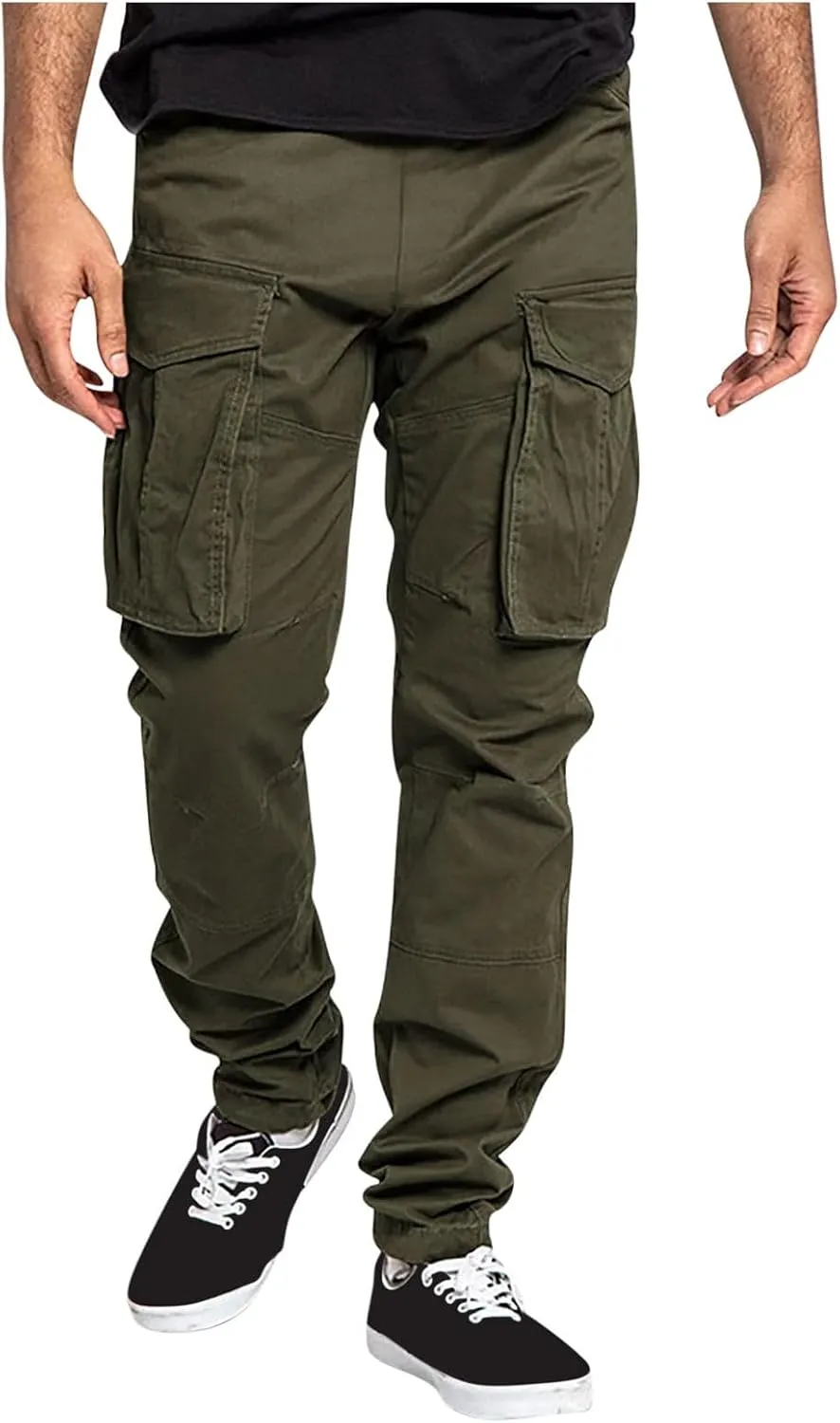 ADHOWBEW Mens Work Pants Outdoor Relaxed Fit Cargo Pockets Straight Elastic Pants