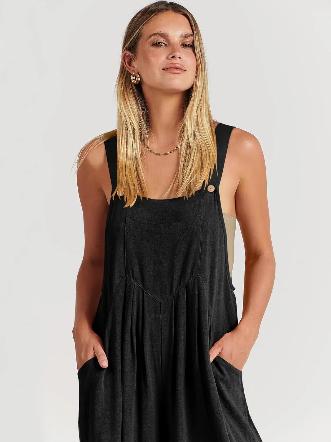 ANRABESS Womens Jumpsuits Overalls Wide Leg Casual Summer Outfits Linen Rompers Jumpers Sleeveless Straps 2025 Clothes