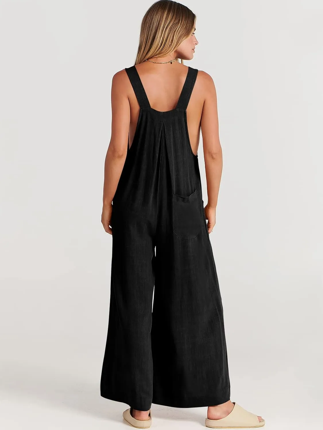 ANRABESS Womens Jumpsuits Overalls Wide Leg Casual Summer Outfits Linen Rompers Jumpers Sleeveless Straps 2025 Clothes