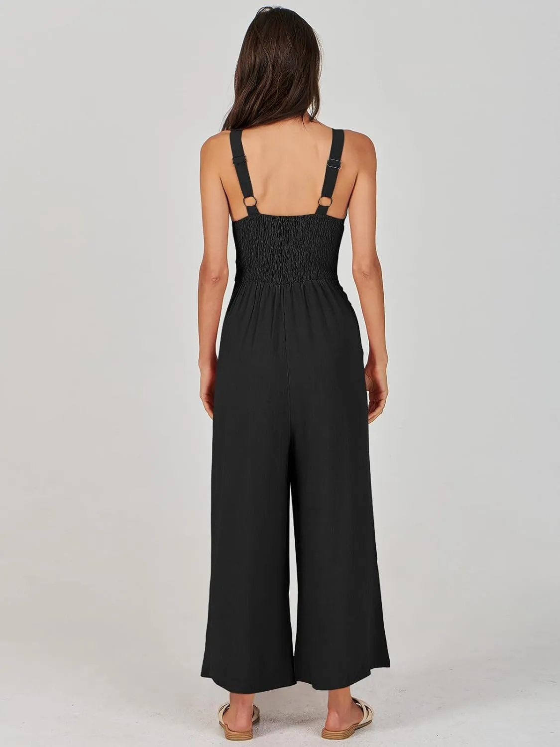 ANRABESS Women's Jumpsuits Summer Wide Leg Sleeveless V Neck Casual Dressy Linen Pants Rompers 2025 Vacation Beach Outfits
