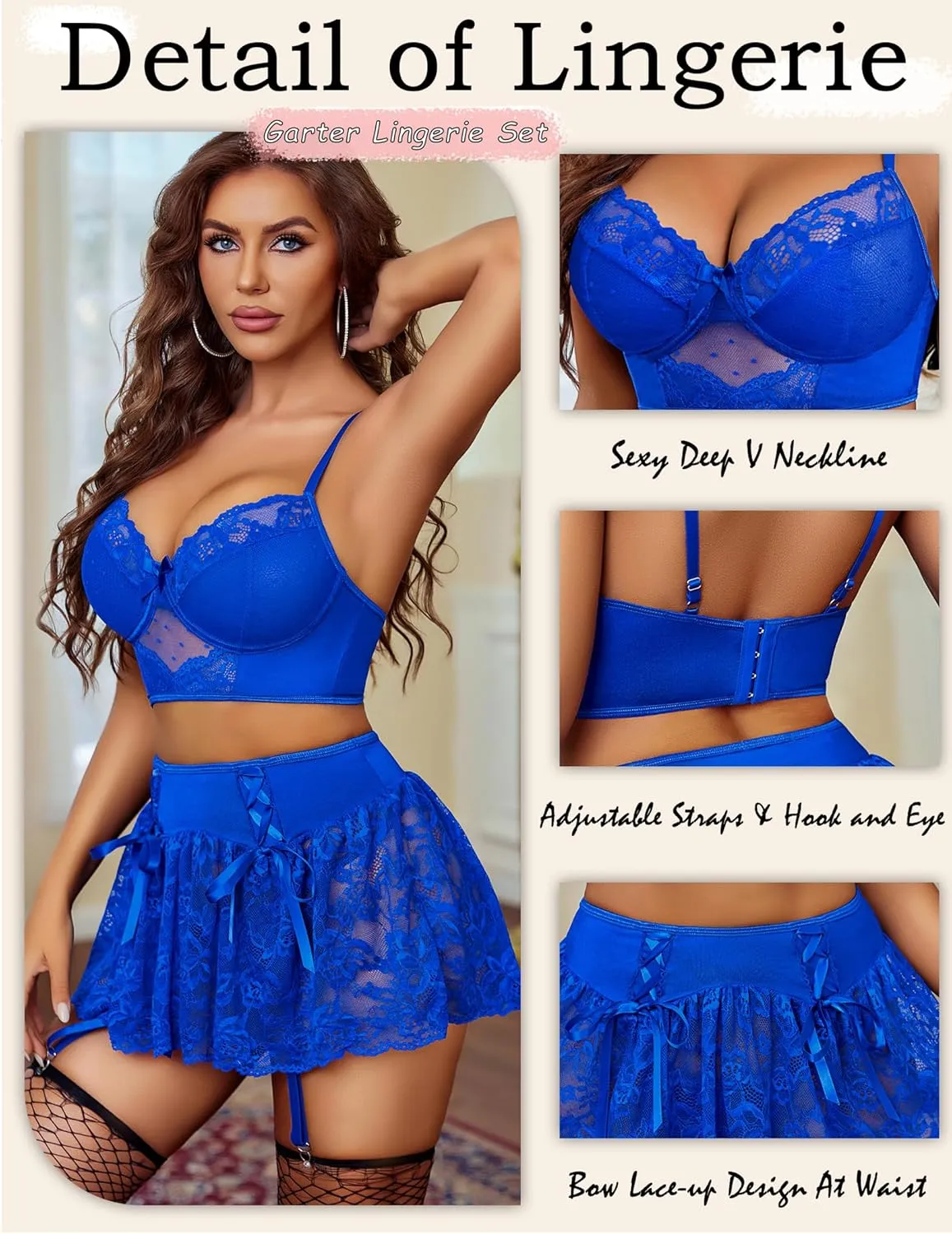 Avidlove Lingerie Set for Women 3Pcs Bralette and Panty with Lace Skirt Sexy Garter Set (No Stockings) S-XXL
