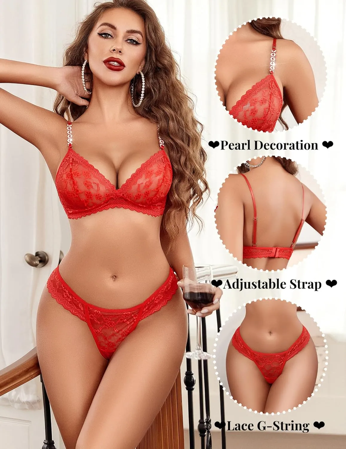 Avidlove Sexy Lingerie Set for Women Lace Bra and Panty Sets See Through Lingerie 2 Piece Sheer Bralette Set