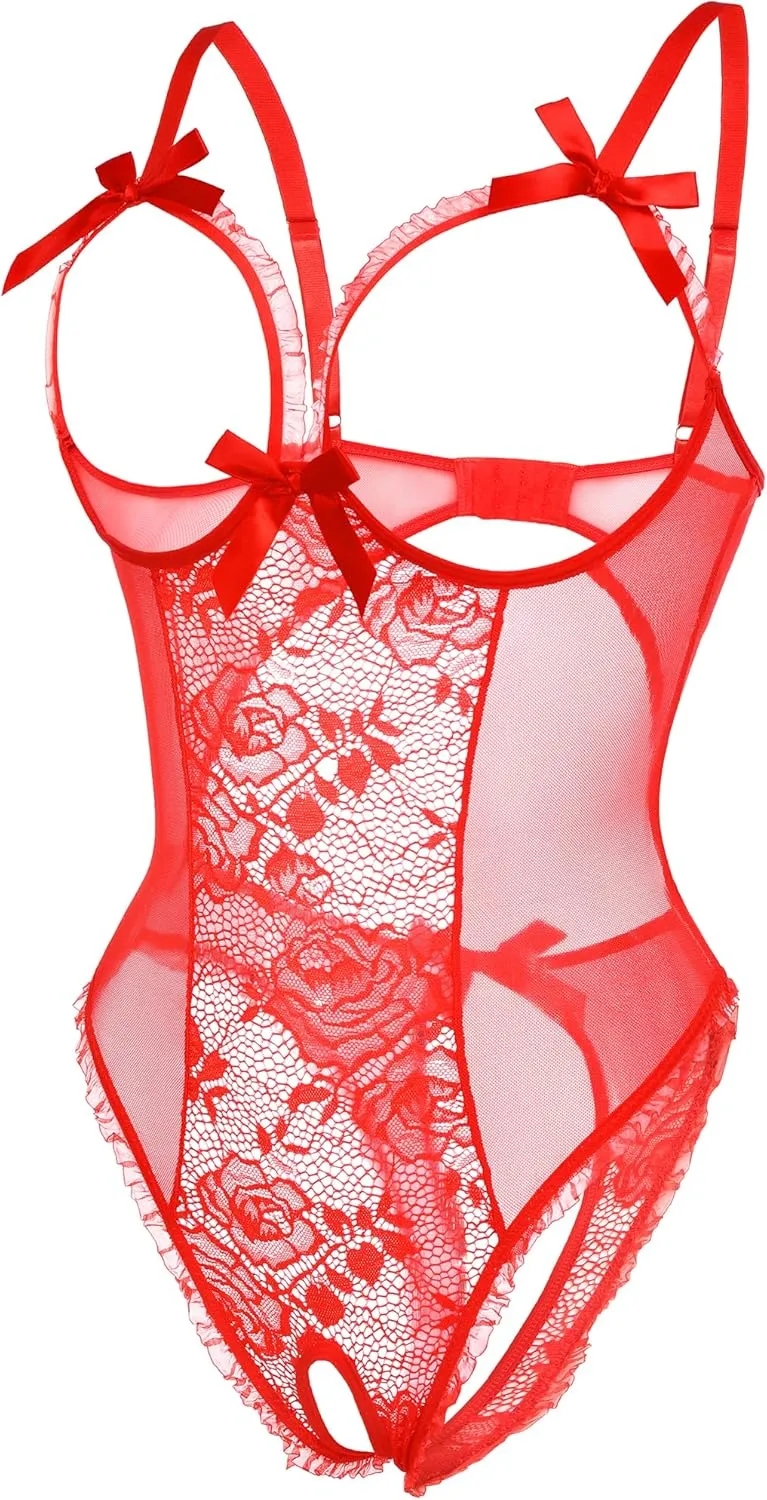 Avidlove Women One Piece Lingerie Sexy Lace Babydoll Mini Bodysuit