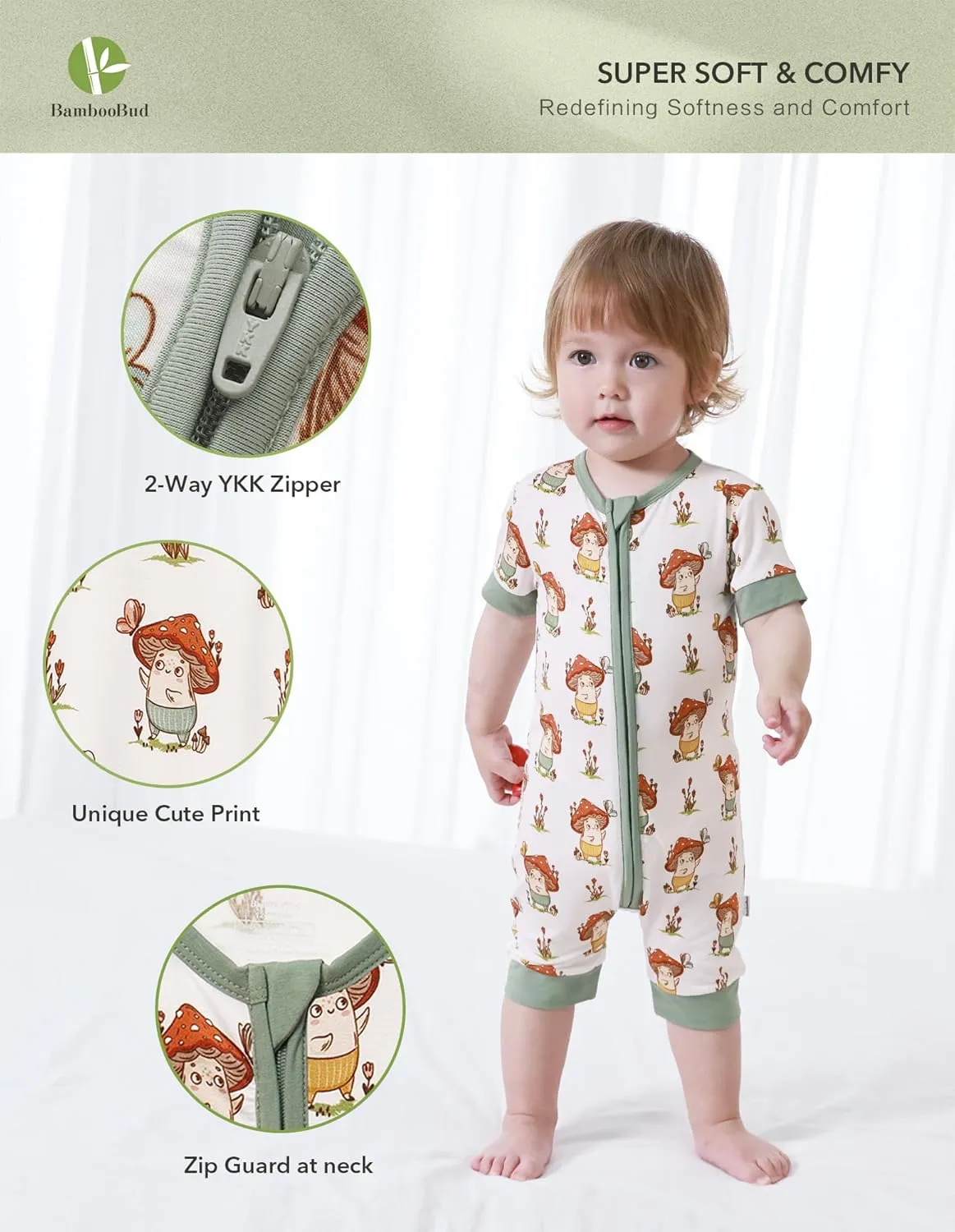 Baby Boys Girls Rompers Jumpsuits Toddler Short Sleeve Infant Sleep and Play Romper Viscose from Bamboo Pajamas