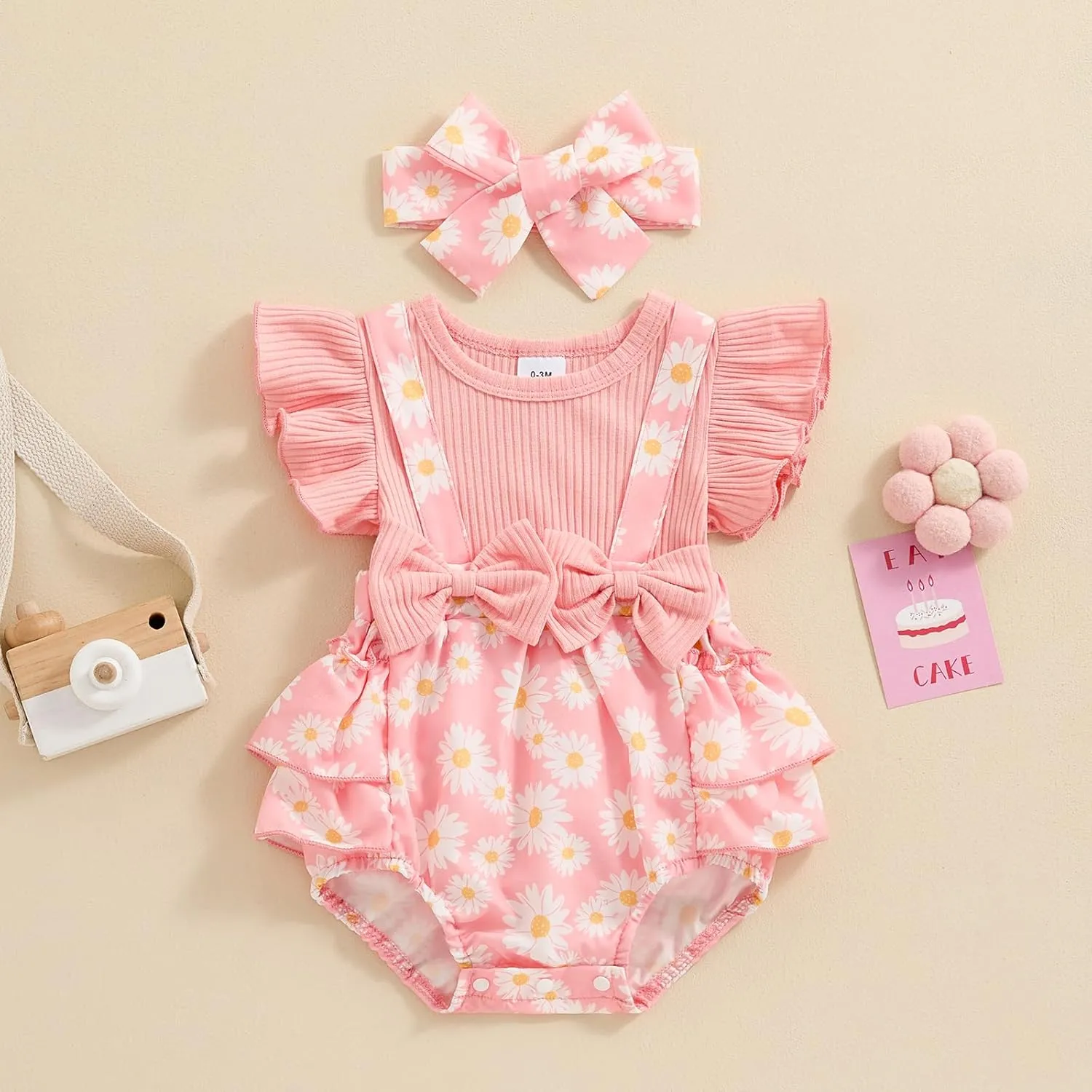 Baby Girl Outfit Floral Daisy Romper Newborn Dress Ruffle Infant Jumpsuit Dresses Cute Summer Clothes and Headband