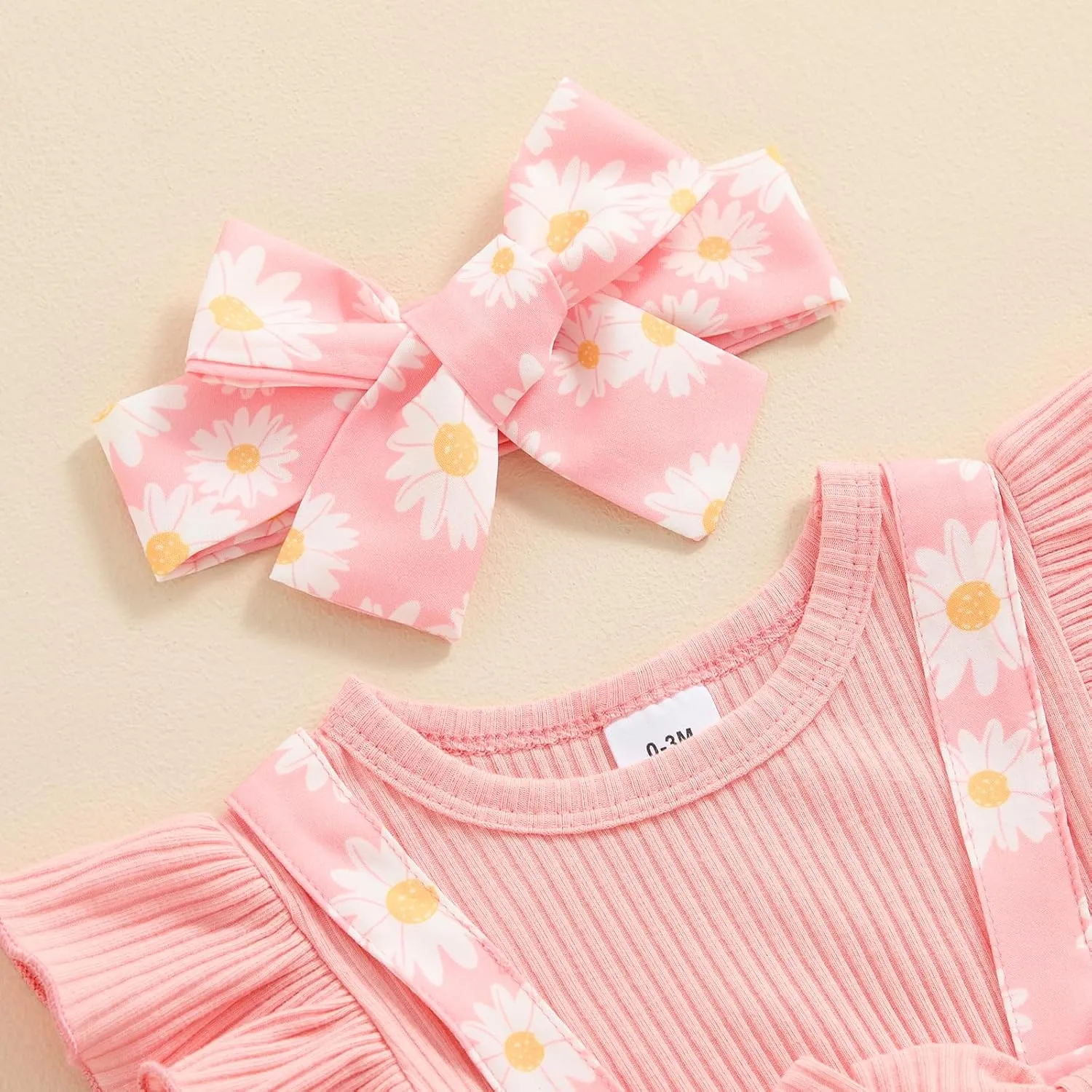 Baby Girl Outfit Floral Daisy Romper Newborn Dress Ruffle Infant Jumpsuit Dresses Cute Summer Clothes and Headband