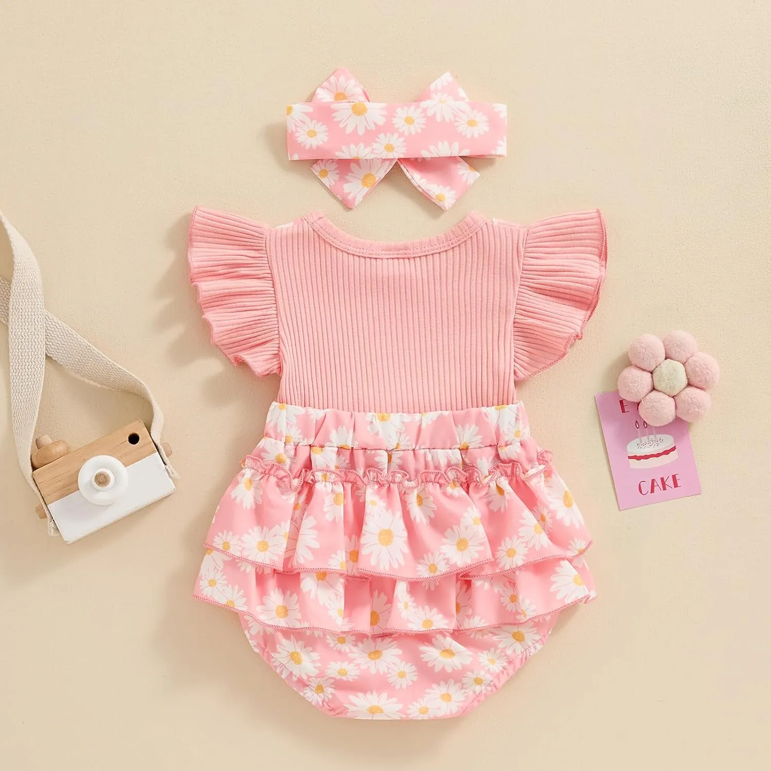 Baby Girl Outfit Floral Daisy Romper Newborn Dress Ruffle Infant Jumpsuit Dresses Cute Summer Clothes and Headband