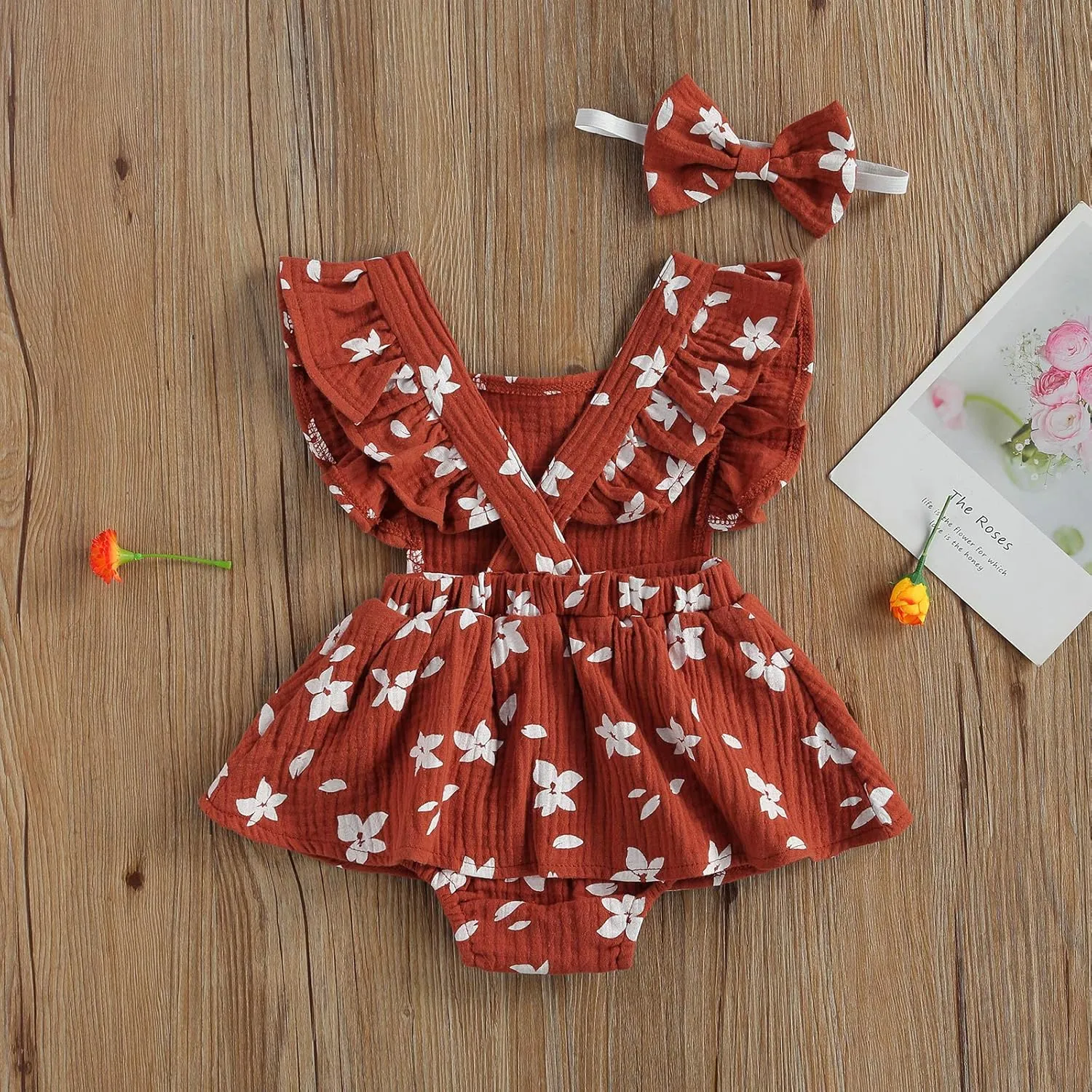 Baby Girls Floral Cotton Leotard Romper Newborn Daisy Playsuits Ruffled Sleeve Onesie Infant Jumpsuit Clothes Headband