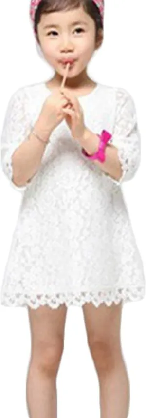 Baby Girls Short Sleeve Flower Lace Dress A-Line Tulle Dress Classical Wedding Party Dress