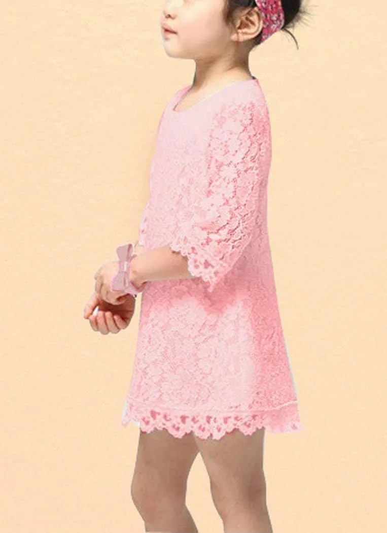 Baby Girls Short Sleeve Flower Lace Dress A-Line Tulle Dress Classical Wedding Party Dress