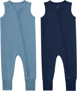 Baby Rompers Sleeveless 2 Way Zipper Sleepers Infant Pjs Newborn Boys Girls Bamboo Viscose 1 or 2-Pack Romper