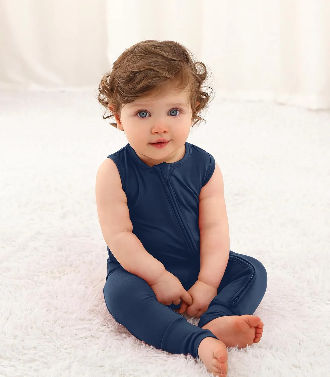 Baby Rompers Sleeveless 2 Way Zipper Sleepers Infant Pjs Newborn Boys Girls Bamboo Viscose 1 or 2-Pack Romper