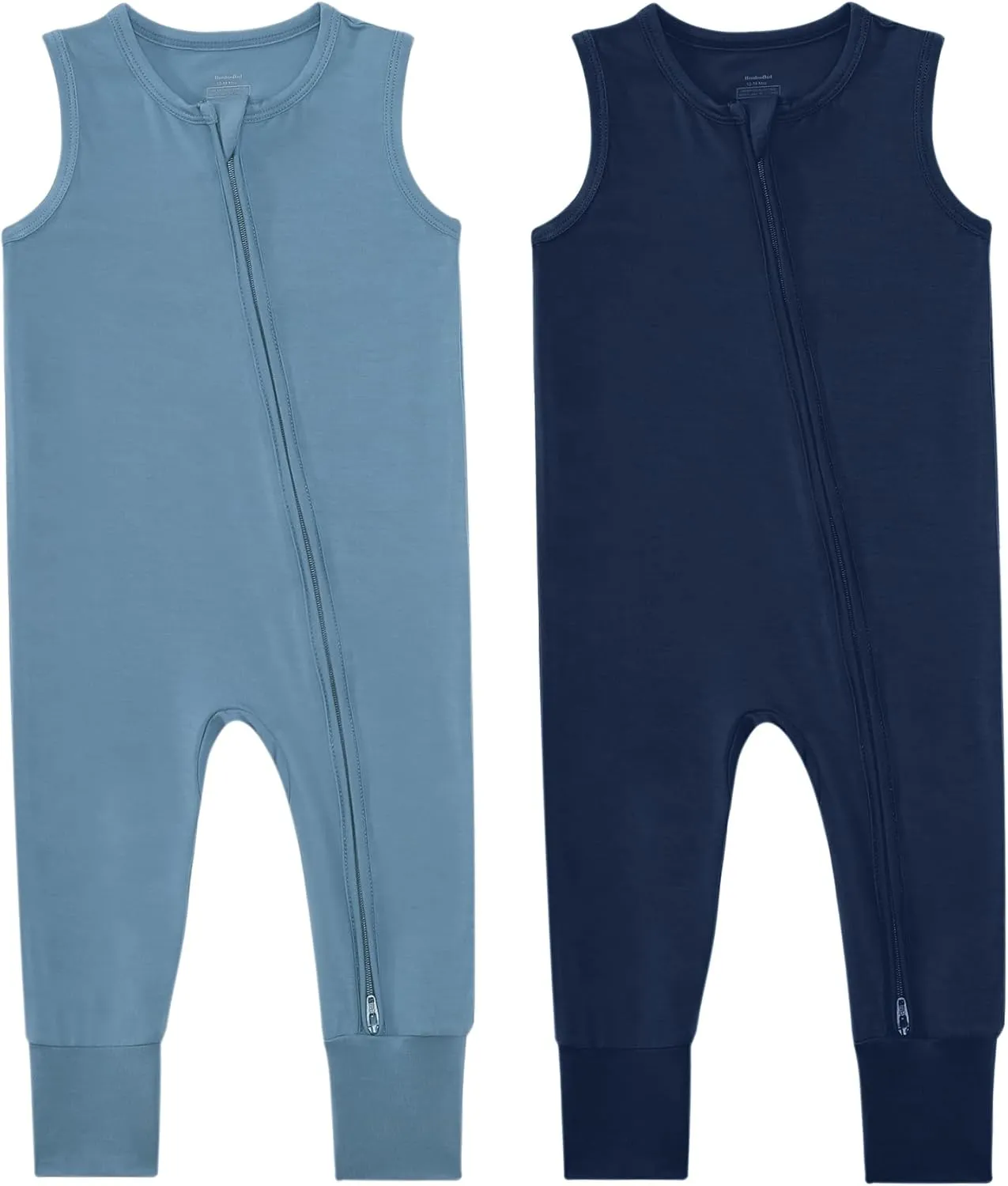 Baby Rompers Sleeveless 2 Way Zipper Sleepers Infant Pjs Newborn Boys Girls Bamboo Viscose 1 or 2-Pack Romper