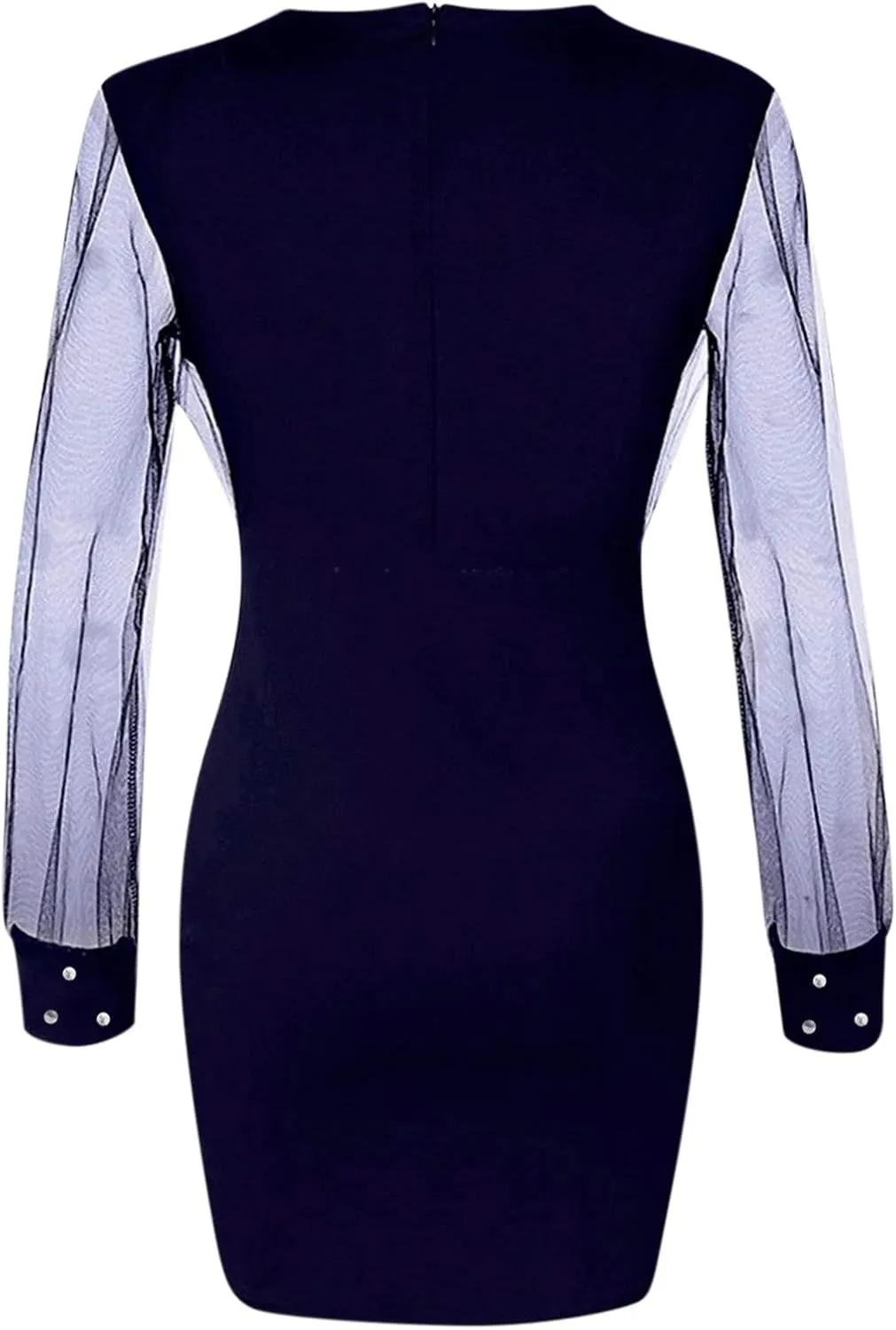 BAXLIMEK Cocktail Dresses for Women 2025 Trendy Mesh Long Sleeve Wedding Guest Dress Elegant Bodycon V Neck Club Party Dress