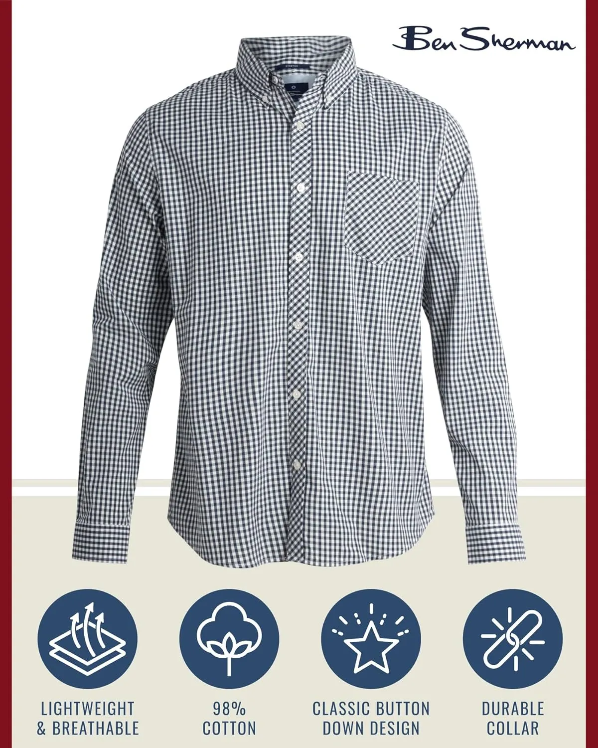Ben Sherman Men's Button Down Shirt - Regular Fit Long Sleeve Button Down Shirt - Casual Dress Shirt for Men (S-XL)