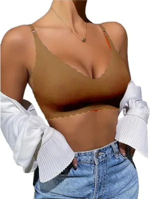 Bras for Women Wavy Deep V No Underwire Soft Wireless Bras Bralettes Comfort Seamless Bralettes Tank Tops Camisole