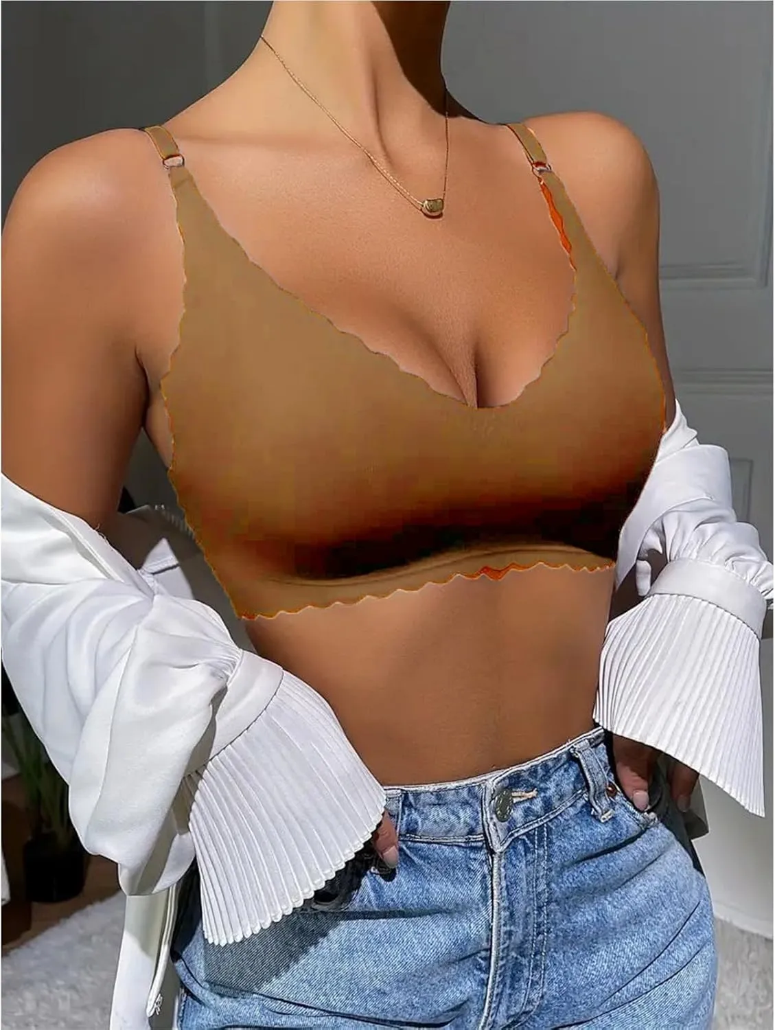 Bras for Women Wavy Deep V No Underwire Soft Wireless Bras Bralettes Comfort Seamless Bralettes Tank Tops Camisole
