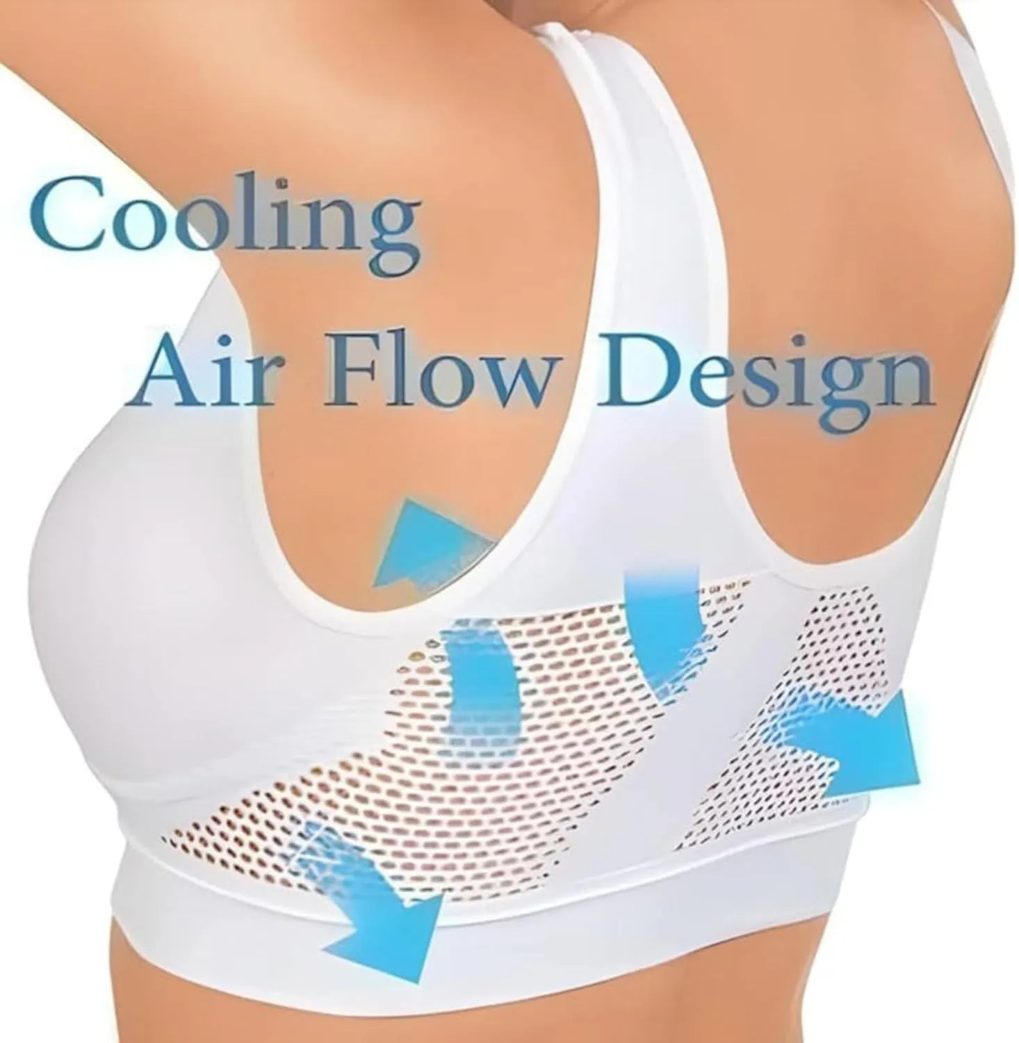 Breathable Anti-Sagging Sports Bras for Women Plus Size Wireless Bra with Cooling Lift-Up Air Tech Mesh High Support