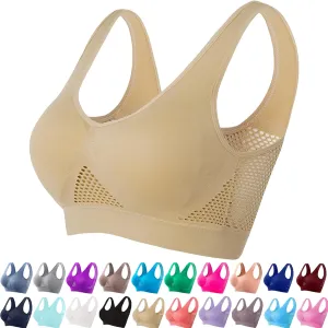 Breathable Anti-Sagging Sports Bras for Women Plus Size Wireless Bra with Cooling Lift-Up Air Tech Mesh High Support