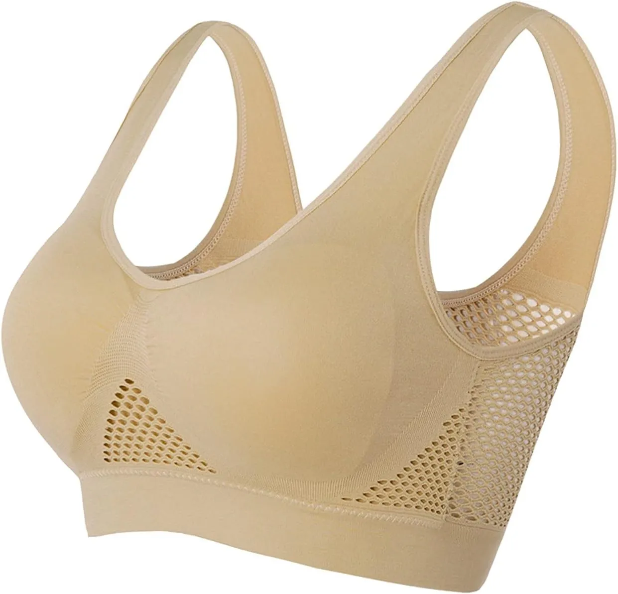 Breathable Anti-Sagging Sports Bras for Women Plus Size Wireless Bra with Cooling Lift-Up Air Tech Mesh High Support