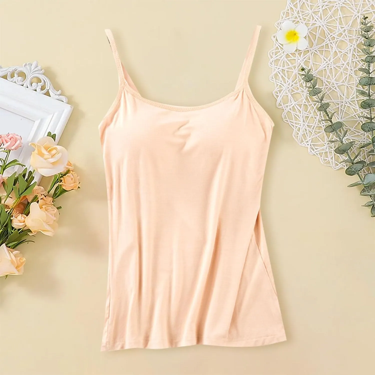Camisole Tops for Women Built in Bra Spaghetti Strap Workout Yoga Shirts Basic Padded Tank Tops Summer Shelf Bra
