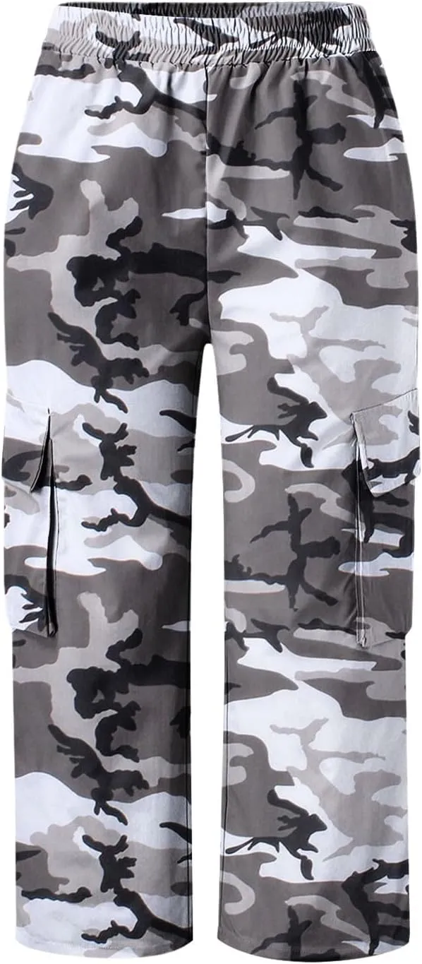 Camo Printed Pants for Womens Training Workout Running Sweatpants Casual Elastic Waist Cropped Trousers with Pockets