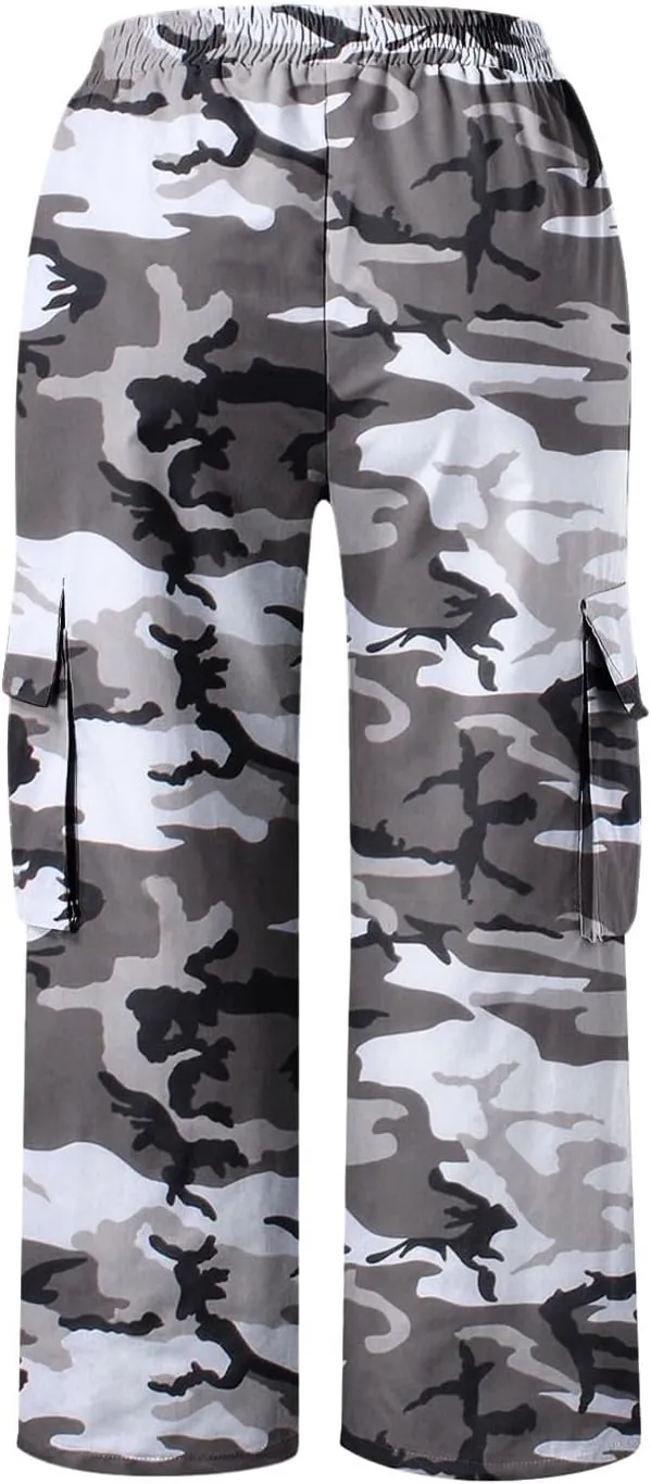Camo Printed Pants for Womens Training Workout Running Sweatpants Casual Elastic Waist Cropped Trousers with Pockets