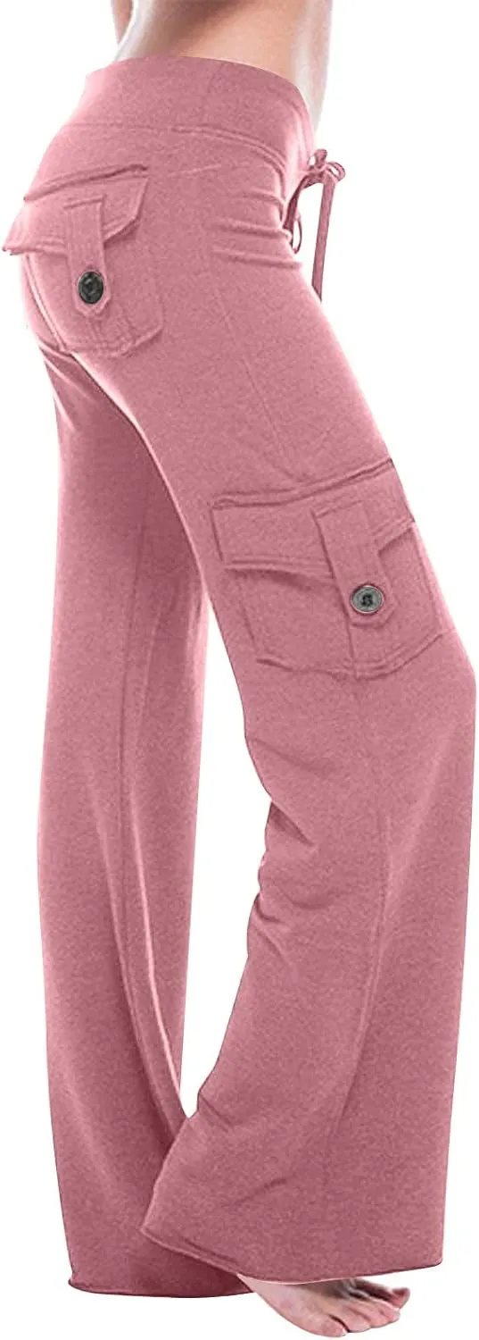 Cargo Pants for Women Plus Size High Waist Wide Leg Lounge Trousers Yoga Bootcut Flare Pant with Multi Pockets