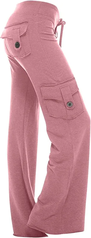 Cargo Pants for Women Plus Size High Waist Wide Leg Lounge Trousers Yoga Bootcut Flare Pant with Multi Pockets