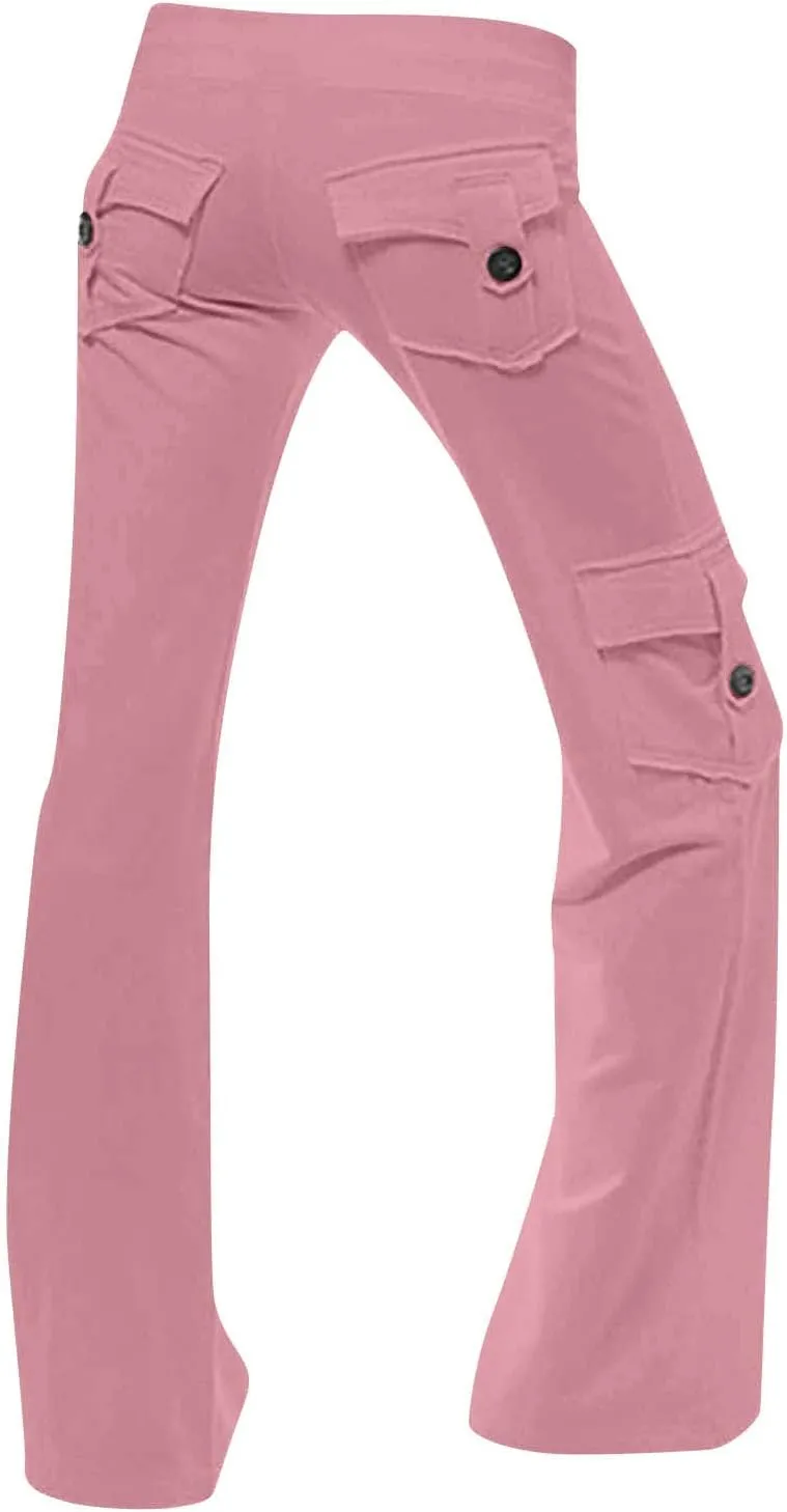 Cargo Pants for Women Plus Size High Waist Wide Leg Lounge Trousers Yoga Bootcut Flare Pant with Multi Pockets