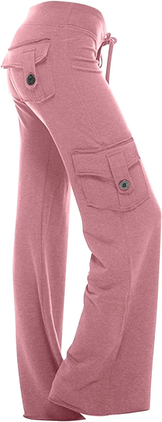 Cargo Pants for Women Plus Size High Waist Wide Leg Lounge Trousers Yoga Bootcut Flare Pant with Multi Pockets
