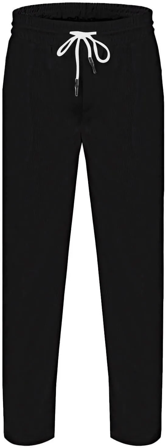 Casual Corduroy Pants for Men Summer Dress Lightweight Cropped Pant Elastic Waist Tapared Yoga Trousers with Pockets