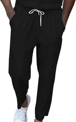 Casual Corduroy Pants for Men Summer Dress Lightweight Cropped Pant Elastic Waist Tapared Yoga Trousers with Pockets