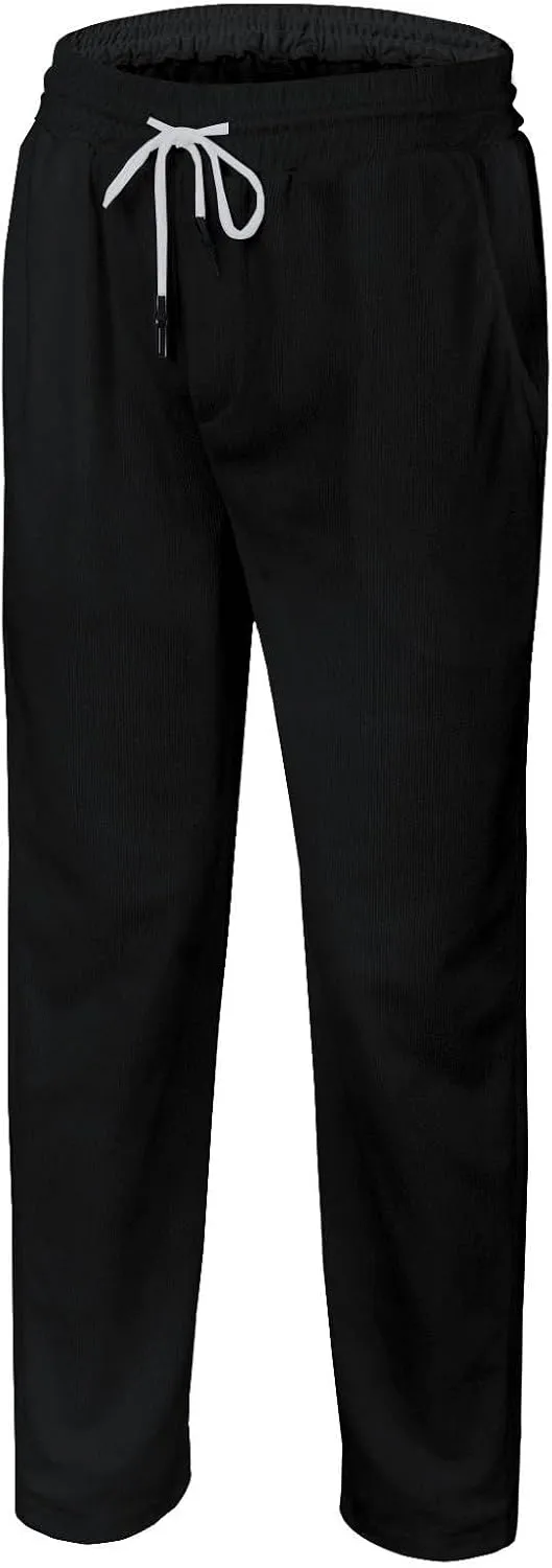 Casual Corduroy Pants for Men Summer Dress Lightweight Cropped Pant Elastic Waist Tapared Yoga Trousers with Pockets