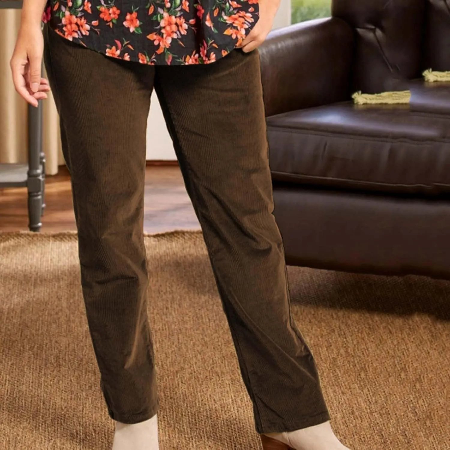Casual Corduroy Pants for Women Solid Elastic High Waist Pants Loose Comfy Straight Leg Pants Loose Comfort Trousers