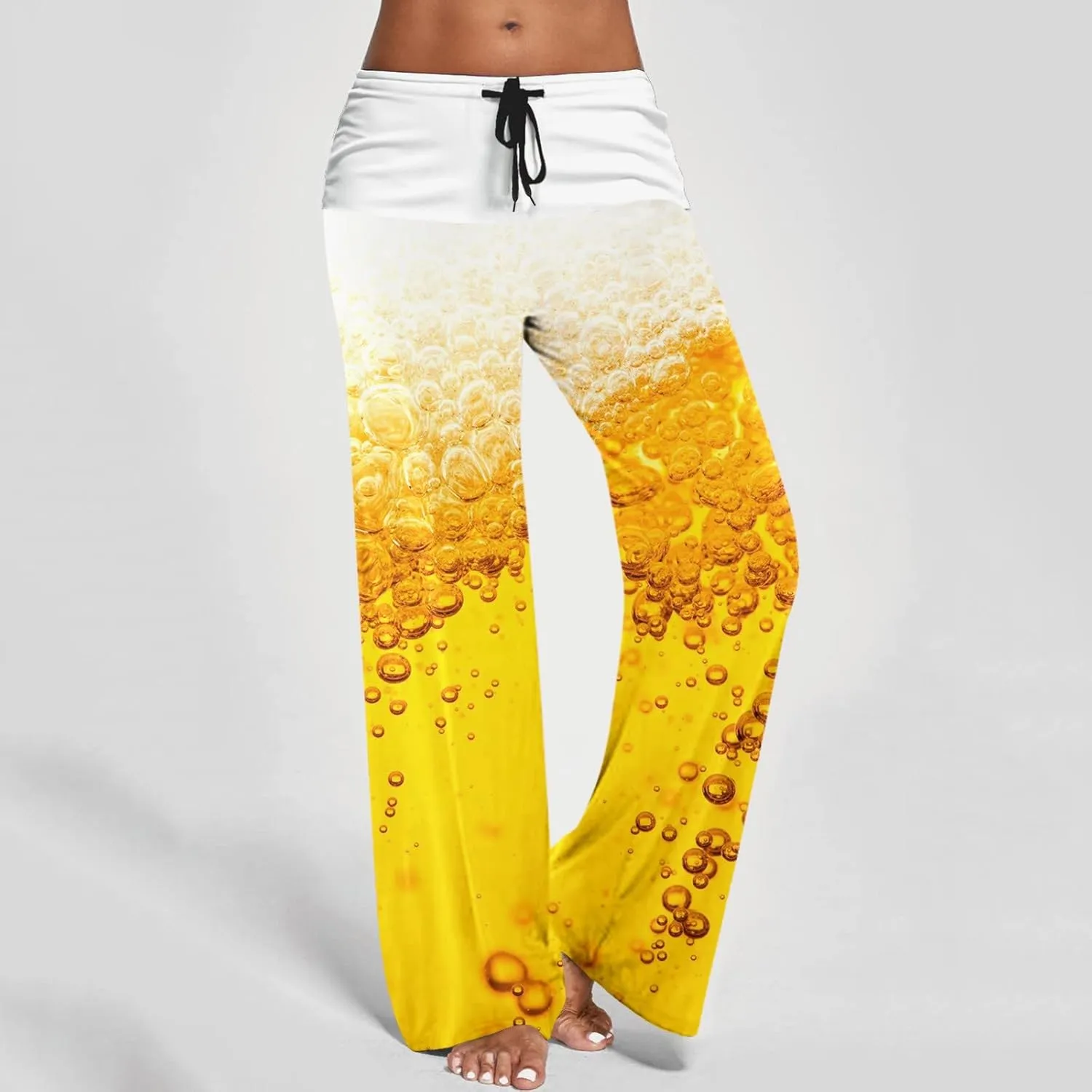 Causal Pants for Women High Waist Trousers with Pockets Flowy Smooth Drawstring Pants Dressy Blooming Flowers Print