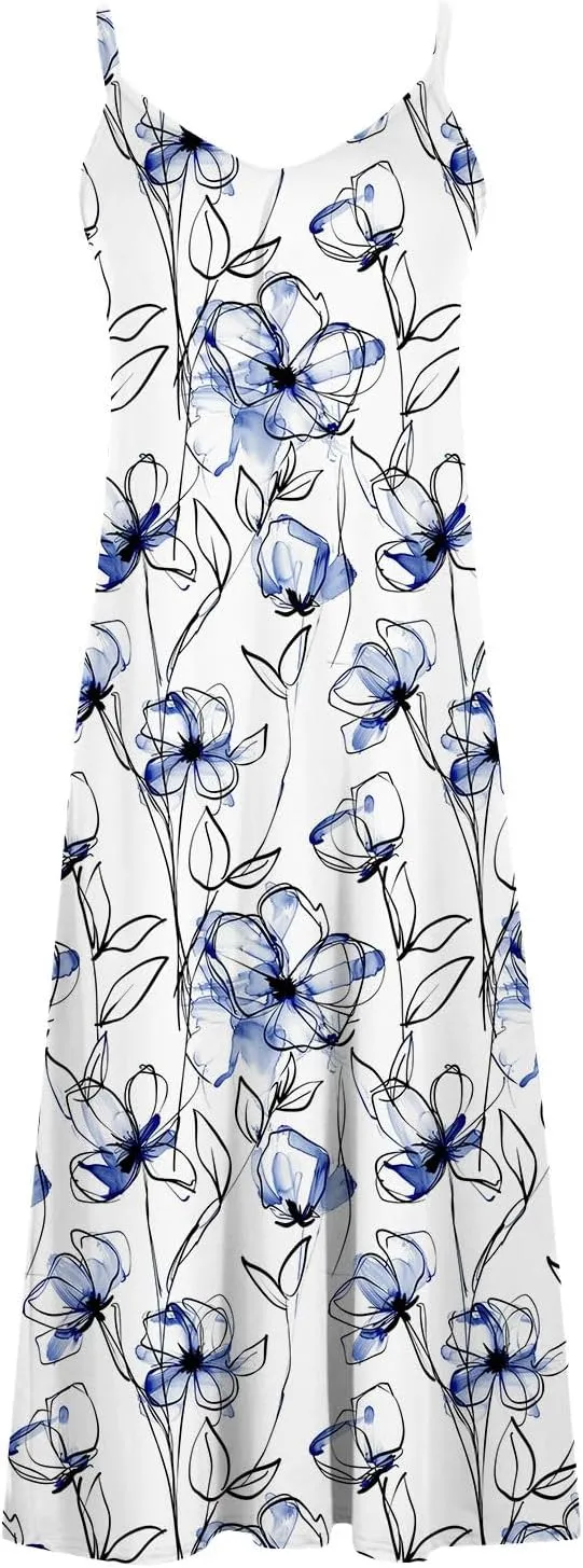 Ceboyel Women Floral Spaghetti Strap Sundress Casual Summer Long Maxi Dress Vneck Sexy Boho Dresses Trendy Beach Clothes 2024
