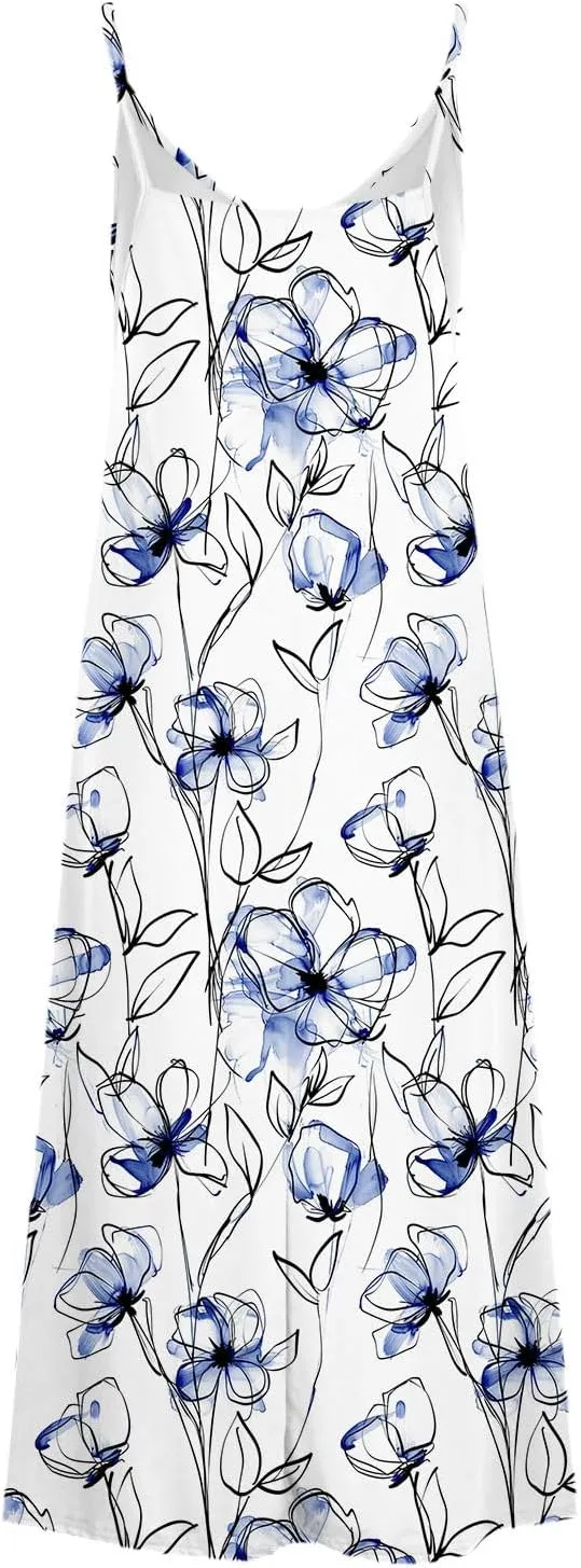 Ceboyel Women Floral Spaghetti Strap Sundress Casual Summer Long Maxi Dress Vneck Sexy Boho Dresses Trendy Beach Clothes 2024