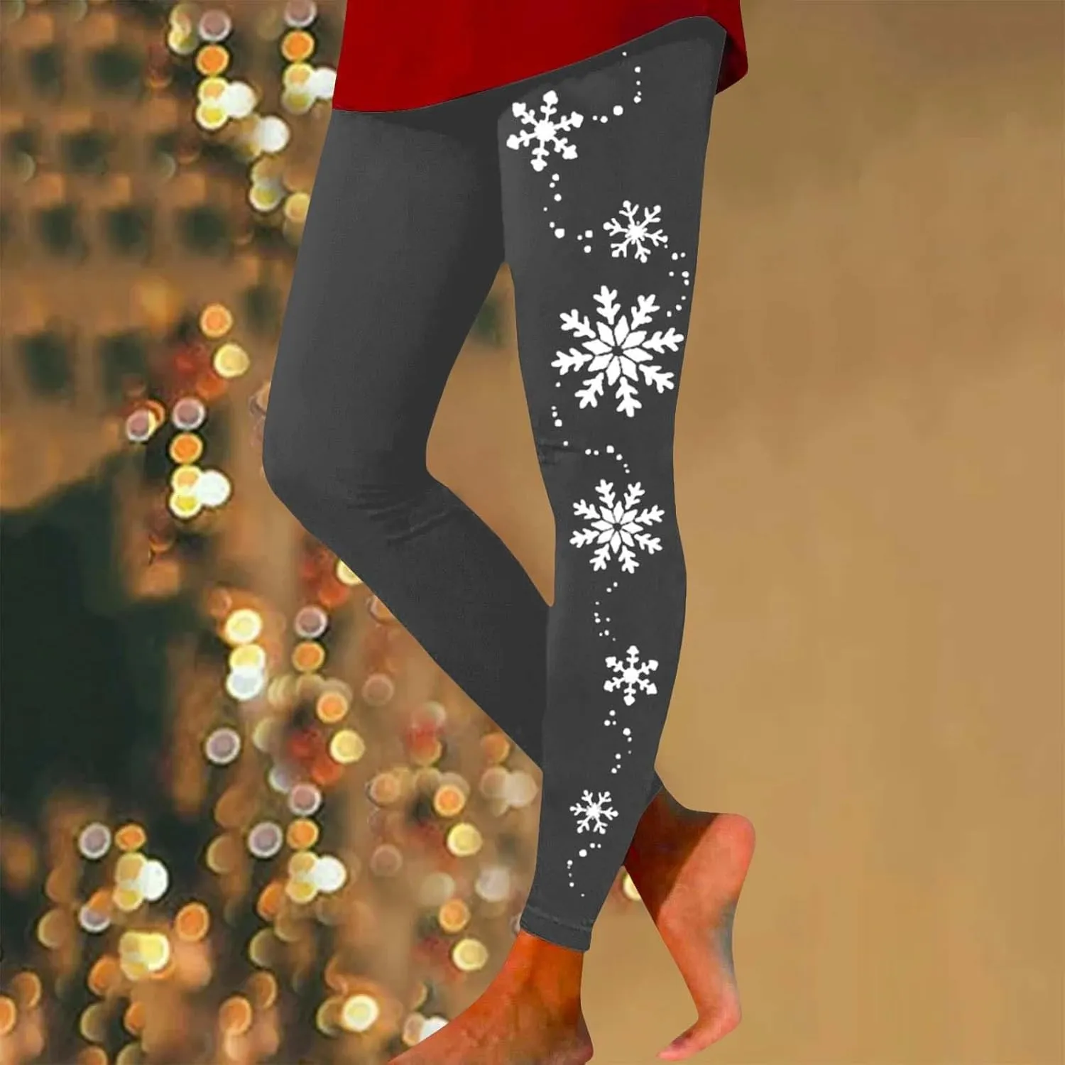 Christmas Leggings for Men Women Casual Cute Christmas Santa Print Inside Trendy Snowflake Graphic Print