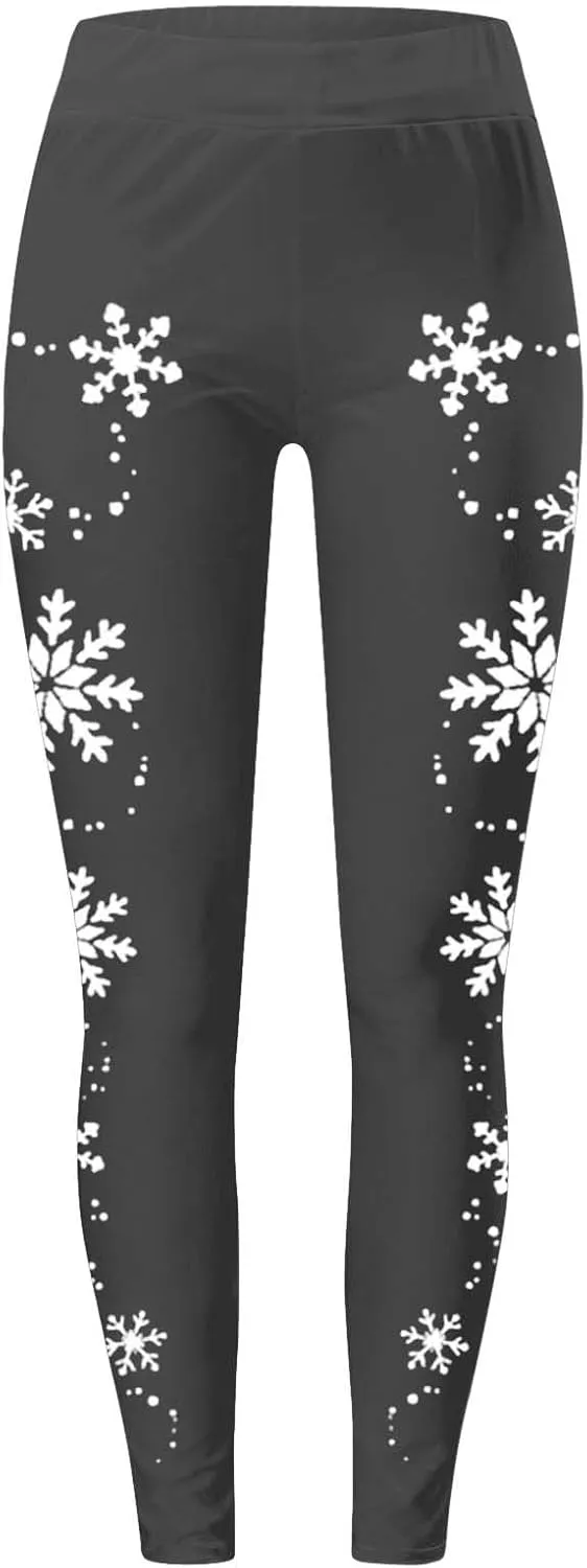 Christmas Leggings for Men Women Casual Cute Christmas Santa Print Inside Trendy Snowflake Graphic Print
