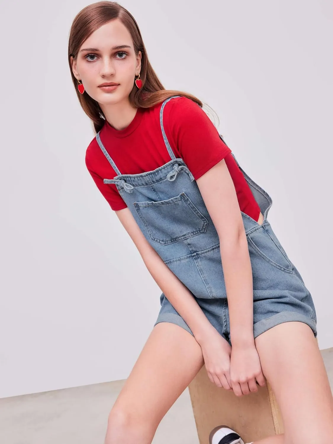 CIDER Overall Shorts For Women Jean Denim Rompers Adjustable Strap Loose Fit Overalls Summer Casual Outfits with Pockets
