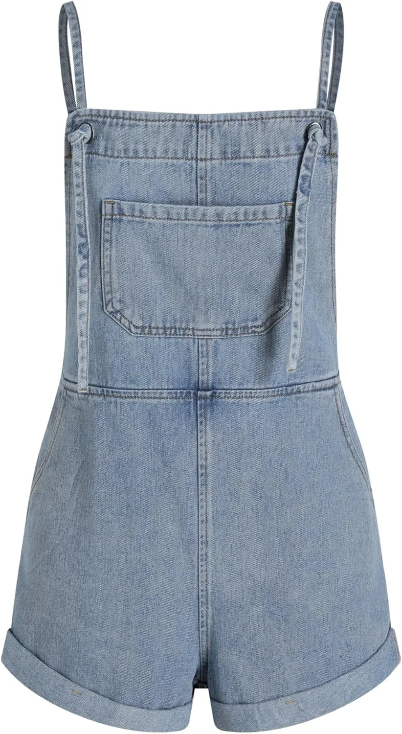CIDER Overall Shorts For Women Jean Denim Rompers Adjustable Strap Loose Fit Overalls Summer Casual Outfits with Pockets