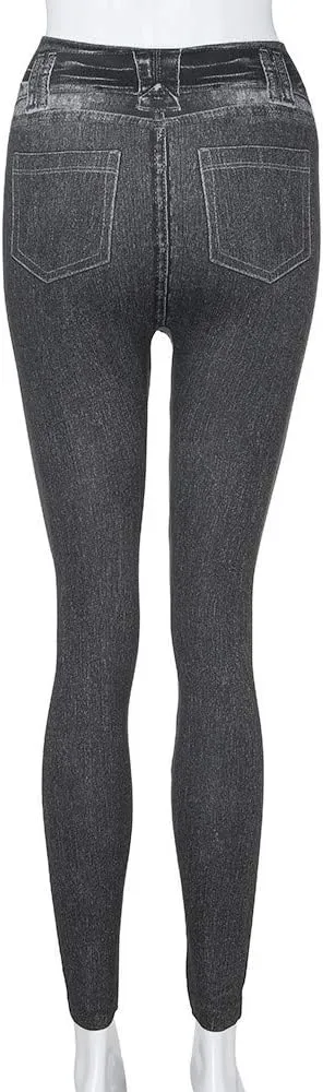 Classic Skinny Fit Curvy Denim Pants for Women Washed Stretch High Waisted Shaping Tapered Jeans Trouser with Pocket