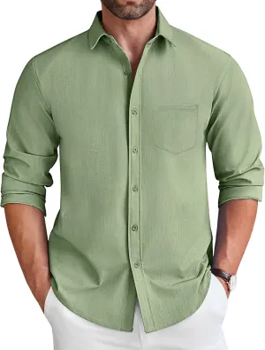 COOFANDY Men's Long Sleeve Button Down Shirt Wrinkle Free Untucked Dress Shirt Casual Denim Shirt
